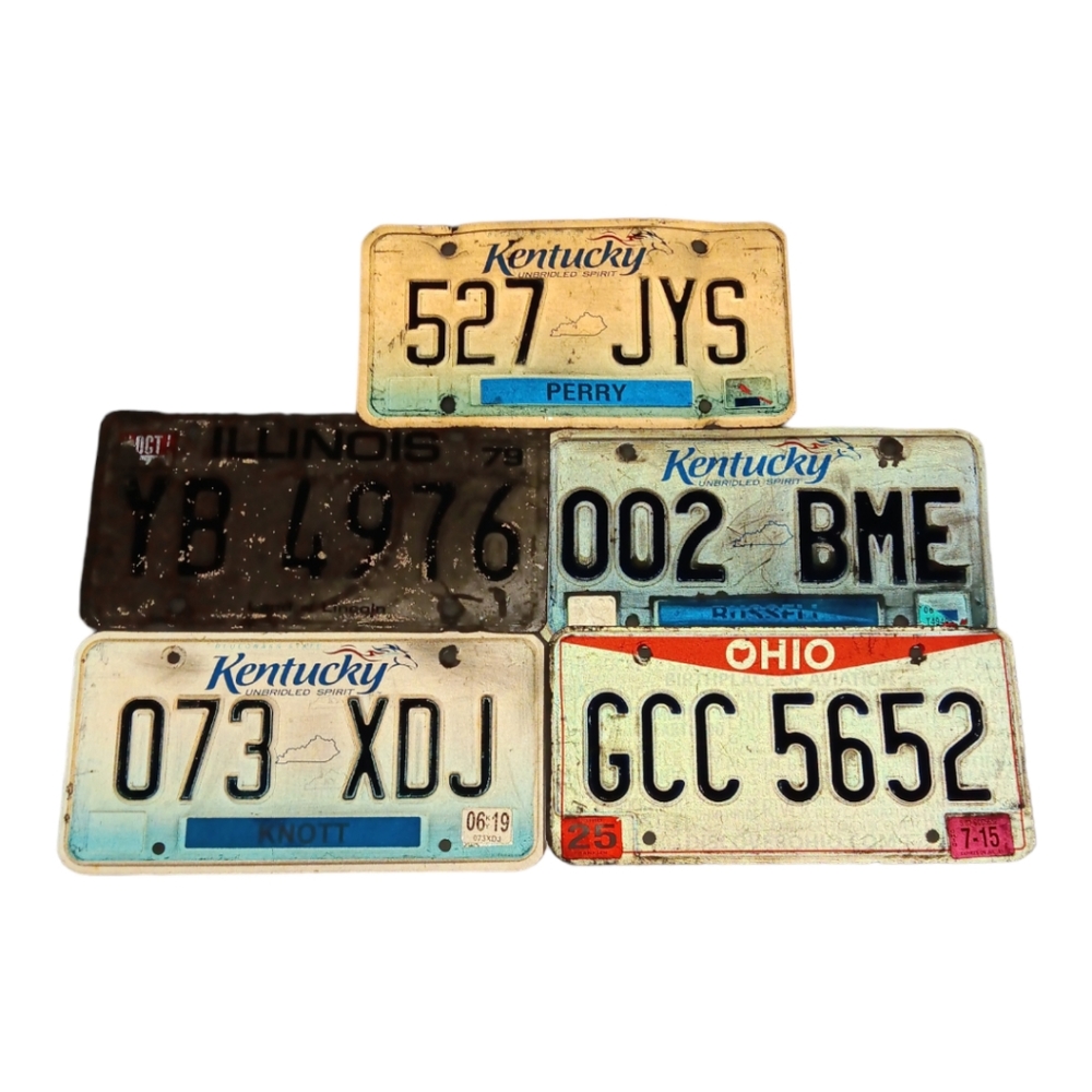 Collection of License Plates Kentucky Illinois Ohio (Lot of 5)
